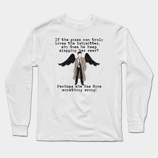 Castiel, Pizza Man and the Babysitter Long Sleeve T-Shirt by fsketchr